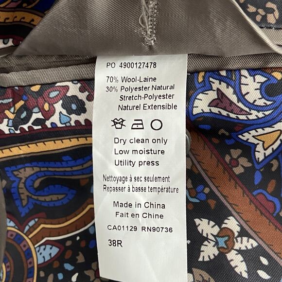 Tallia Men's 38 Regular Suit Jacket Stretch Wool Blend Cream/Brown Plaid NEW - Picture 10 of 10